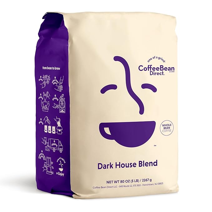 Coffee Bean Direct Dark House Blend, Whole Bean Coffee, Dark Roast, 5 Pound Bag (Pack of 1)