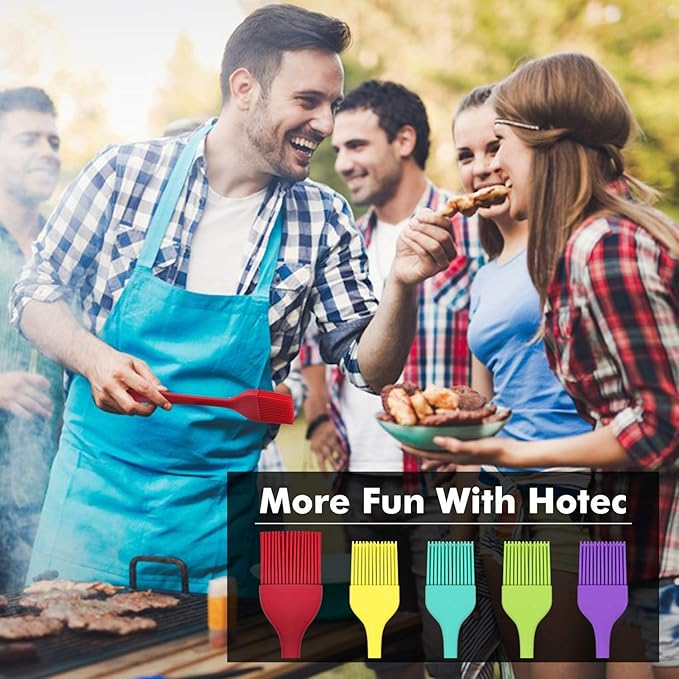 HOTEC 600℉ Heat Resistant BPA Free Silicone Marinading Meat Grill Basting Pastry Brush for Oil Butter Sauce Sausages Desserts Turkey Baster Grill Barbecue, Multicolor