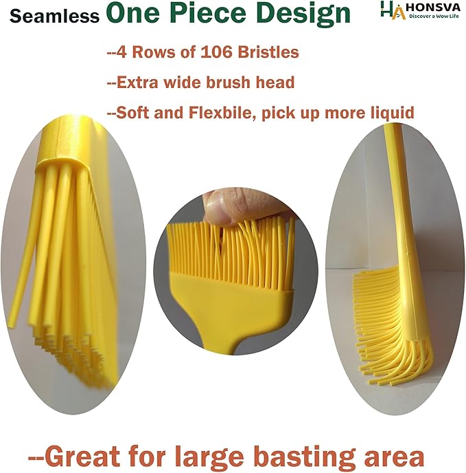 Widened Silicone Pastry Basting Brush 2 Pcs, One-Piece Design, W/3.5", Heat Resistant Kitchen Brush for Baking, Grilling, Saucing Oil, BBQ Sauce, Marinade etc, Dishwasher Safe,Yellow&Green