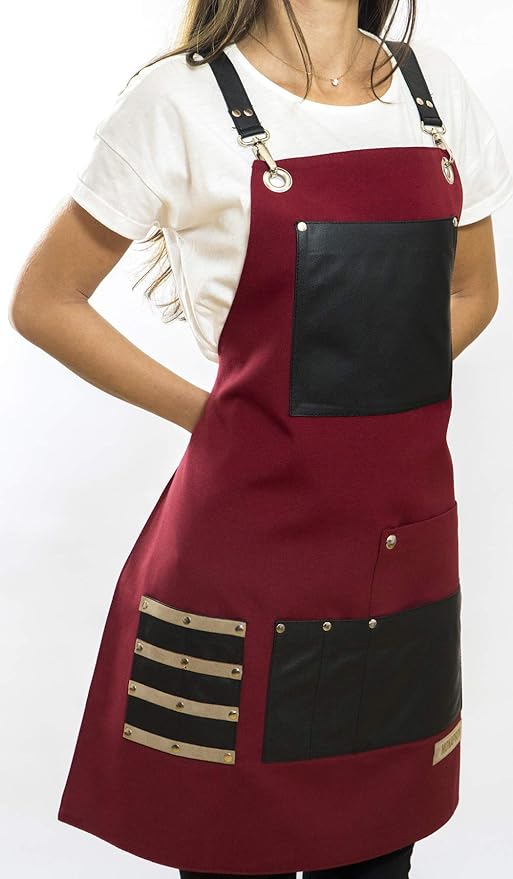 Unisex Chef Apron for Men & Women | Waterproof, Cross Back, Cotton Canvas with Pockets for Kitchen, BBQ, Hairdresser