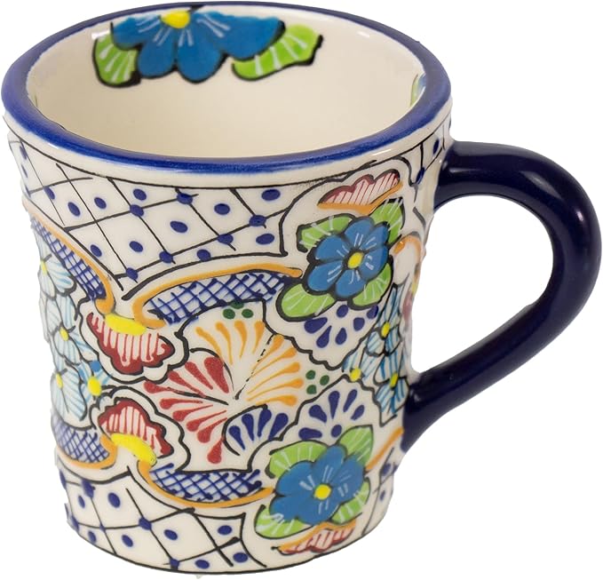 Encantada Handmade Hand-Painted Authentic Mexican Pottery Mugs (Multi Blue Green)