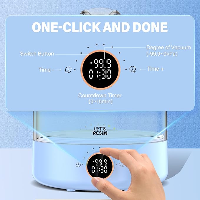 LET’S Resin Upgraded Resin Bubble Remover, Eliminate 99% Bubble in 5-9 Minutes, 99Kpa with Digital Display，Bigger Capacity, Auto Vent, Timer for Epoxy Resin Casting, Resin Art Crafts, Jewelry Making