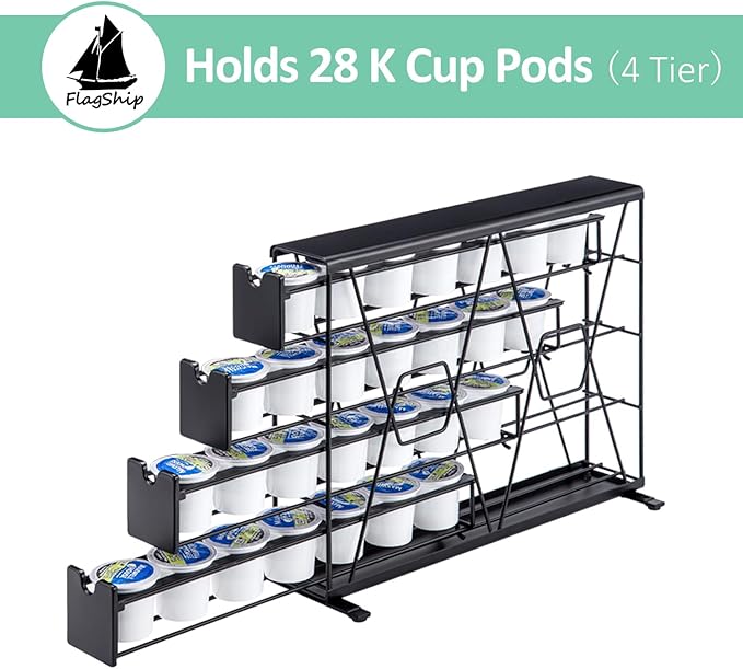 FlagShip K Cup Holder for Keurig Pods Coffee Pod Storage 4 Tier K Cup Drawer Organizer for Counter (28 Pods Capacity)