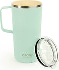 asobu Tower Mug Ceramic Inner Coated Insulated Stainless Steel Cup for Pure Tasting Coffee with Easy Hold Handle and Tritan Lid Fits Standard Cup Holders 20 Ounce Travel Mug (Mint)