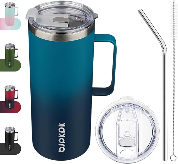 BJPKPK Insulated Coffee Mug with 2 Lids, 32oz Stainless Steel Insulated Tumbler with Handle, Double Wall Vacuum Coffee Cups, BPA Free Travel Mug for Coffee, Tea and Drinks, Vast