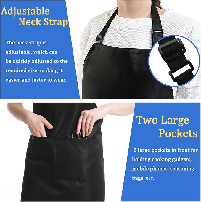 4 Pack Chef Apron, Adjustable Apron with 2 Pockets, Unisex Personalised Apron for Cooking, Kitchen, Restaurant