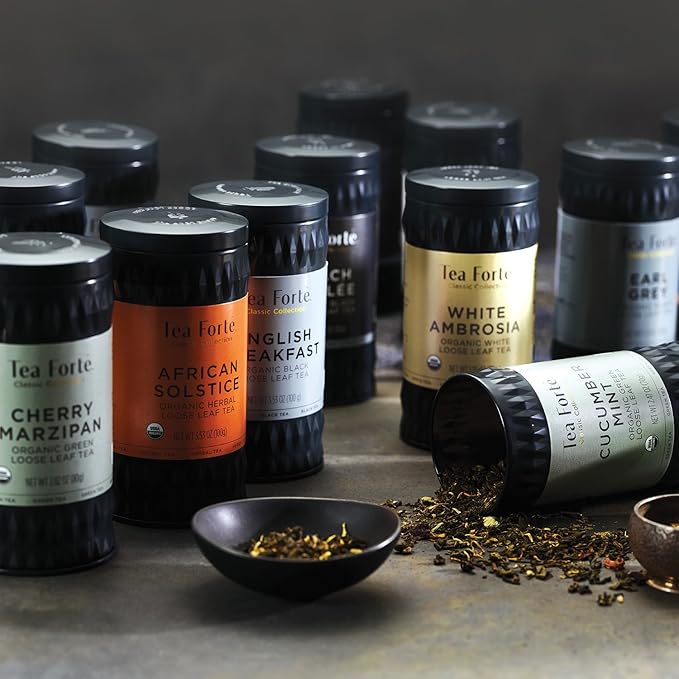 Tea Forte Sweet Orange Spice Premium Loose Leaf Caffeinated Black Tea Blend Canister, Makes 35-50 Cups, Round Canister