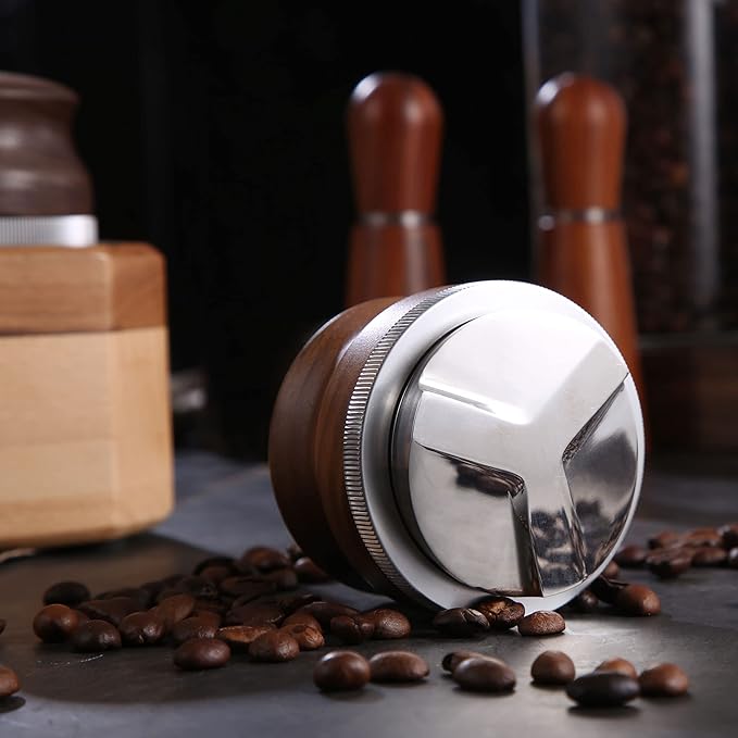 58mm Coffee Distributor, Espresso Distribution Tool, Adjustable Depth Espresso Tamper Leveler with Walnut Wood Handle Fits for 58mm Breville Gaggia E61 Portafilter