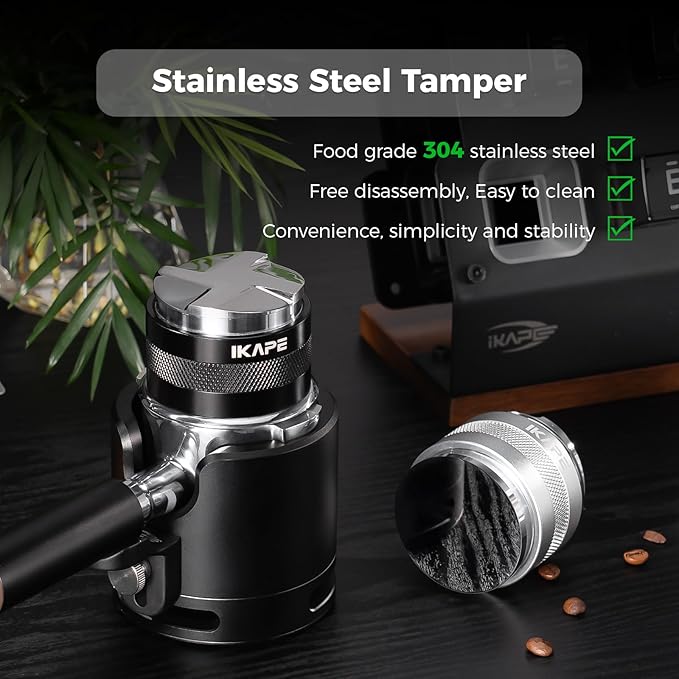 IKAPE Coffee Products, 51mm Coffee Distributor & Hand Tamper, Adjustable Depth Espresso Distributor Fits All 51mm Espresso Portafilter, Compatible with Delonghi Bottomless Portafilter (Black)