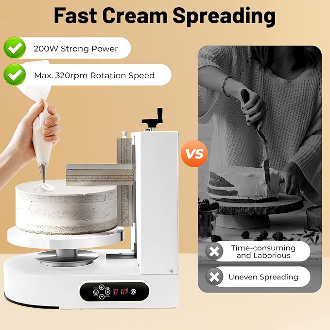 Cake Decorating Machine, Electric Birthday Cake Cream Smooth Coating Decoration Machine, Cake Smoother Icing Machine,Cake Cream Spatula Machine for 4-12inch Cake (White)