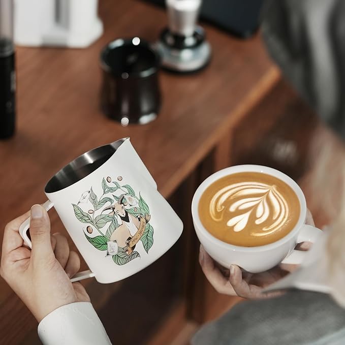 MHW-3BOMBER Espresso Steaming Pitcher Milk Frothing Pitcher Stainless Steel Milk Coffee Cappuccino Latte Art Barista Cup (Origin White, 20 Ounces) P5544