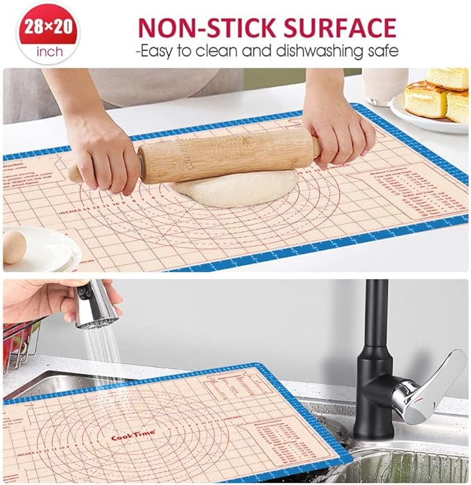 Pastry Baking Mat 28x20 Inch - Larger Silicone Baking Pastry Mat for Rolling Dough,Non Silp Silicon Dough Sheet Mat with Measurement,Perfect for Making Pie,Pizza(Blue)