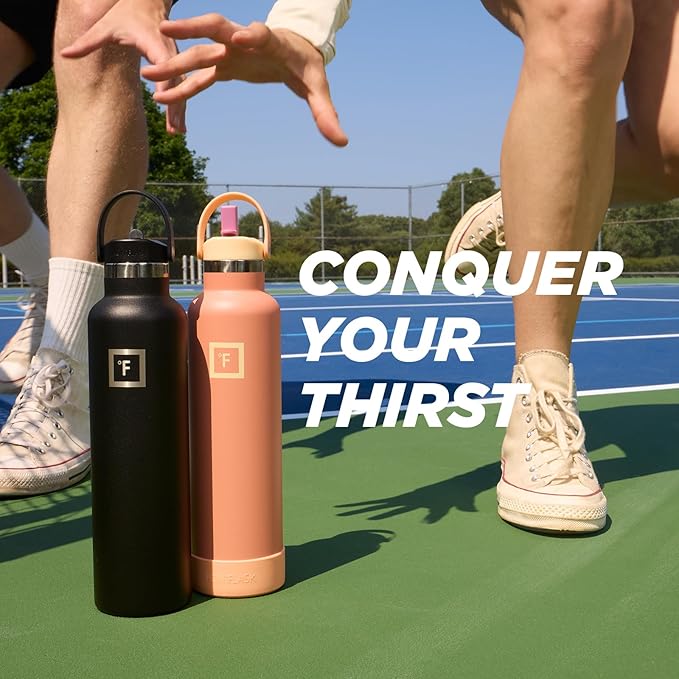 IRON °FLASK Camping & Hiking Hydration Canteens - Narrow Straw Lid & Boot - Leak Proof Vacuum Insulated Stainless Steel - Hot & Cold Double Walled Sports Water Bottle - Desert Oasis, 24 Oz