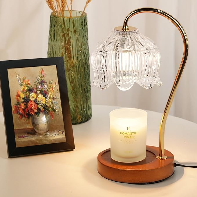 Candle Warmer Lamp with Timer Dimmer, Lotus Flower Dimmable Candle lamp Warmer, 2 Bulbs, Height Adjustable Wax Melt Warmer for Jar Scented Candles, Birthday Gifts Ideas for Women Mom, Home Decor