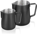 2 Pack Matte Black Milk Frothing Pitcher, 12oz/350ml & 20oz/600ml Espresso Steaming Pitcher, Stainless Steel Milk Frother Steamer Cup, Perfect for Espresso Coffee Cappuccino Latte Art