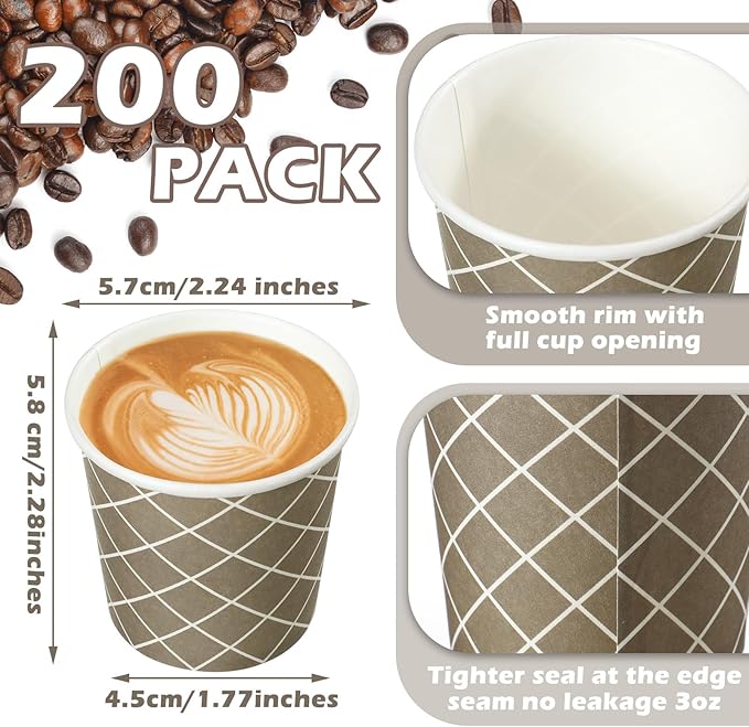 Rtteri 200 Pcs Count 3 oz Disposable Coffee Cups Disposable Espresso Cups Small Paper Cups 3 oz Cups for Coffee Tea Cocoa Juice Mini Paper Cups for Cafes Offices and Home