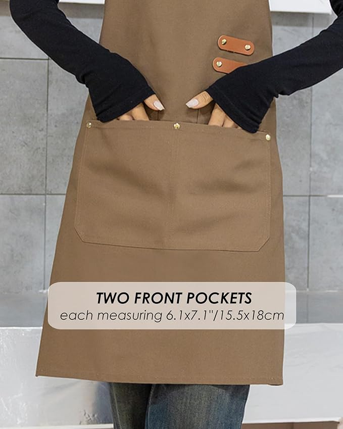 Lisianthus 2 Pack Adjustable Bib Aprons for Women with Pockets, Men's Kitchen Cooking Apron