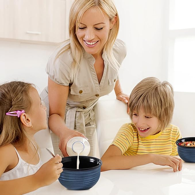 Hasense Cereal Bowls Set of 6, 20 Ounce Ceramic Soup Bowls Set for Kitchen, Suit for Cereal Soup Rice Pasta Salad Oatmeal,Dishwasher Microwave Safe, Navy Blue