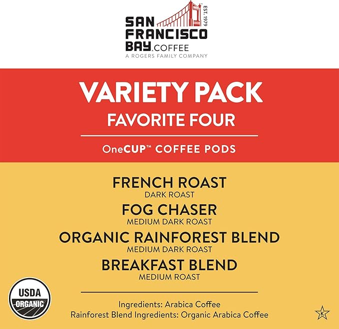 San Francisco Bay Compostable Coffee Pods - Original Variety Pack (120 Ct) K Cup Compatible including Keurig 2.0, French, Breakfast, Fog, Organic Rainforest