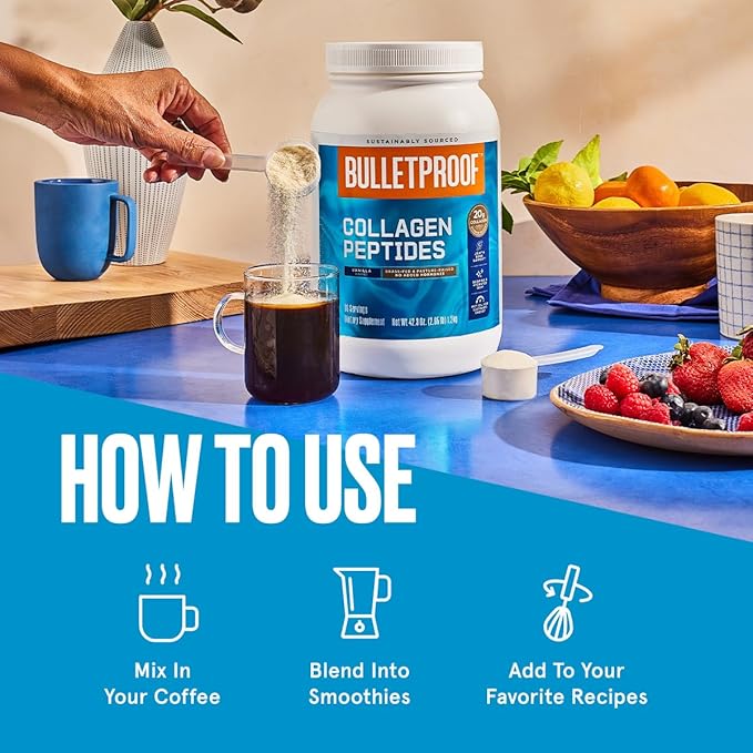 Bulletproof Vanilla Collagen Protein Powder with MCT Oil, 19g Protein, 42.3 Oz, Value Size, Collagen Peptides and Amino Acids for Healthy Skin, Bones and Joints