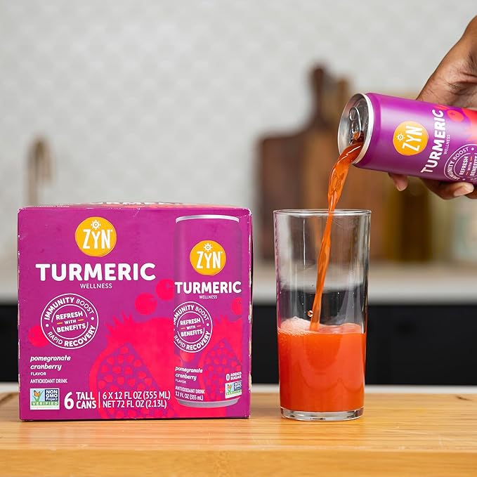 ZYN Turmeric Wellness Drink (24 Pack), Pomegranate Cranberry Flavored Turmeric Curcumin Drink with Black Pepper, No Added Sugar, Low Carb & Low Calorie Drink, Clean Alternative