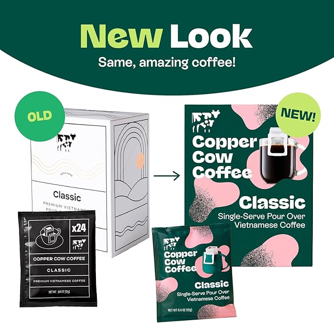 Copper Cow Premium Pour Over Single-Serve Vietnamese Coffee | Classic Black | Includes 8 coffees