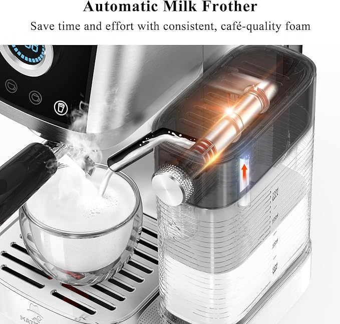 Cappuccino Coffee Machine, Espresso Machine Touchscreen Control with Auto Milk Frother, Stainless Steel Espresso Maker 20 Bar, Latte Coffee Maker with for Home, Office with Timer