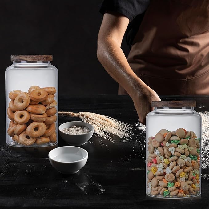 Vacuum Coffee Canister Glass Food Storage Jars With Airtight Lids Borosilicate Glass Coffee Canister Container for Coffee Beans & Grounds Tea Sugar Spices Kitchen (94oz(2800ml)-B-2pack)