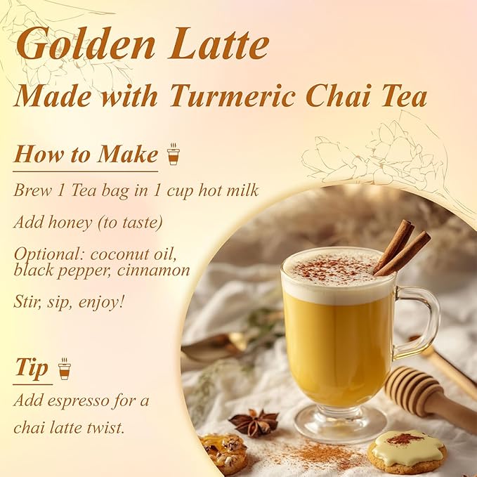 WT WEETEE Turmeric Chai Tea Bags, 2g x 100 Count, Caffeine-Free Turmeric Spiced Chai Tea, Includes Cinnamon, Licorice, Ginger Root, Cardamom, Cloves & More