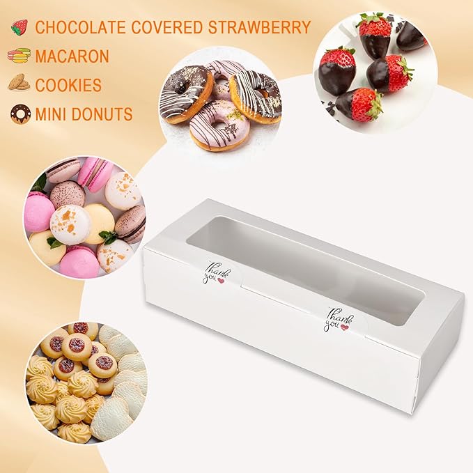 Garmeinea 30 Pack Macaron Boxes Packaging for 5 to 7 Macarons with 60 Pcs Stickers for Home DIY Baking Gift(White)