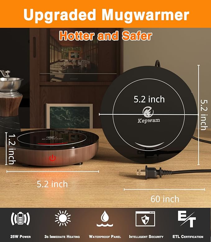 Coffee Mug Warmer with Gravity Sensor, Mug Warmer for Desk with LED Light, 3 Temp Settings & 6H Auto Shut Off Coffee Warmer, Electric Candle Warmer Plate for Beverage, Coffee, Tea, Milk