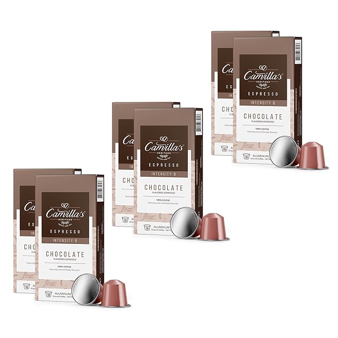 Camilla’s Heritage - Intensity 8 Chocolate Flavored Espresso Coffee, Gourmet Espresso Cups, 60 Coffee Pods