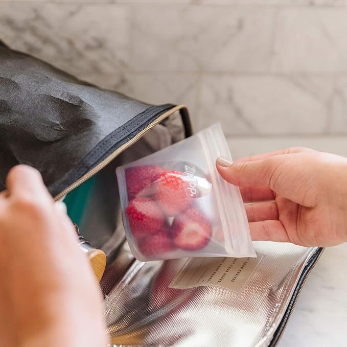 Zip Top Reusable Food Storage Bags | Short Cup [Gray] | Silicone Meal Prep Container | Microwave, Dishwasher and Freezer Safe | Made in the USA