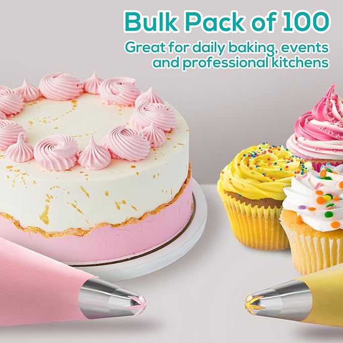 12 Inch Thick Disposable Piping Bags, 100PCS Anti Burst Pastry Bags for Cake Decorating Cream Frosting and Baking Supplies, Tipless Piping