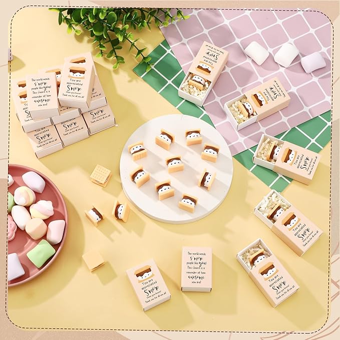 Wettarn 50 Sets S'more Appreciation Gifts Bulk Marshmallow with Box Party Favors Christmas Vet Tech Thank You Gift Rewards for Teacher Employee Nurse Coworkers Staff Team