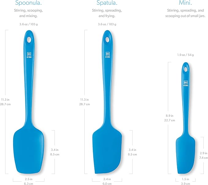 DI ORO Silicone Spatula Set - Rubber Kitchen Spatulas for Baking, Cooking, & Mixing - 600°F Heat-Resistant & BPA Free Silicone Scraper Spatulas for Nonstick Cookware - Dishwasher Safe (3pc, Blue)