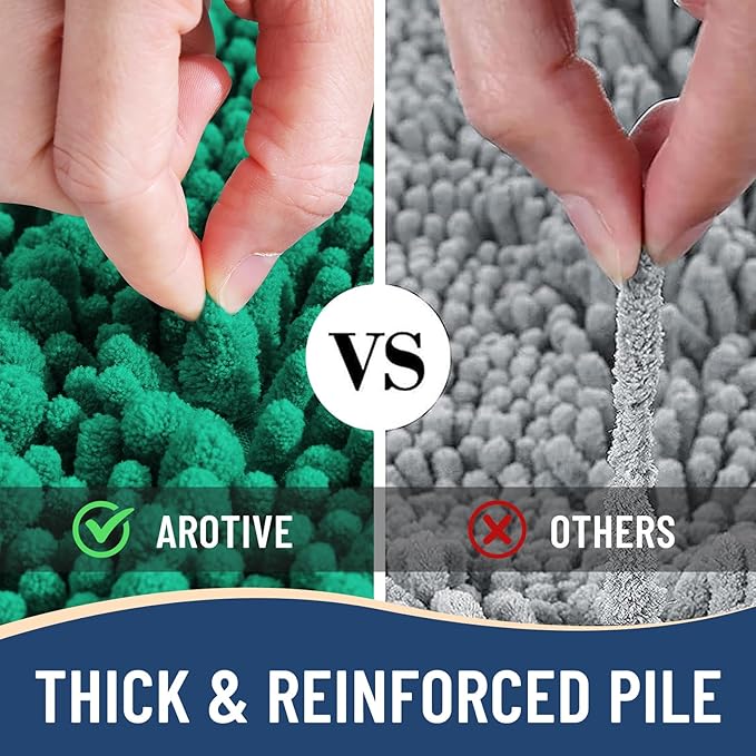 Arotive Luxury Chenille Bathroom Rug Mat, Extra Soft Thick Absorbent Shaggy Bath Rugs, Non-Slip Machine Wash Dry, Plush Bath Mats for Bathroom, Shower and Tub, 47x24, Emerald
