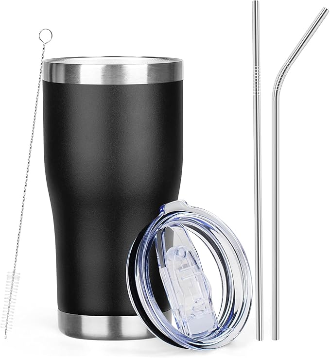 MEZMUT 20oz Coffee Tumbler with Lid and Straw Double Wall Vacuum Insulated Cup Stainless Steel Travel Mugs Insulated for Hot and Cold Leakproof Powder Coated Tumbler for Indoor and Outdoor