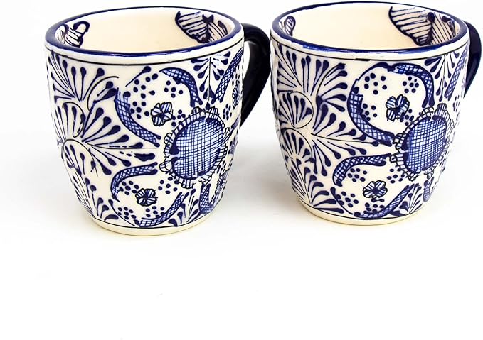 Encantada Handmade Hand-Painted Authentic Mexican Pottery Mugs (1-Pack, Cobalt Blue Flower)