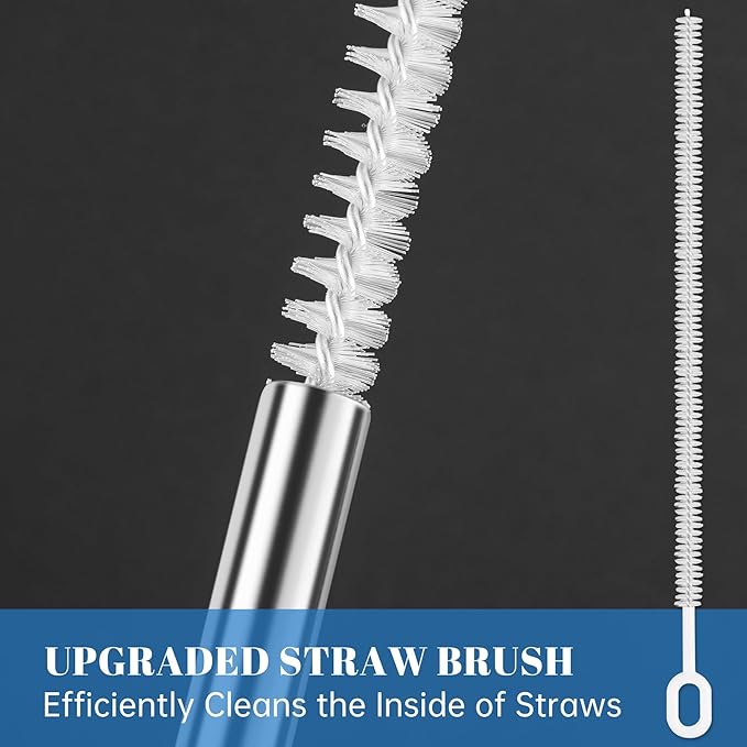 Tomorotec 8-Pack Bent Stainless Steel Straws for 40oz Stanley Tumblers, 12" Metal Straws for Stanley Cup with 1 Brush, Reusable Drinking Straws for Smoothies, Milkshakes, Dishwasher Safe (Silver)
