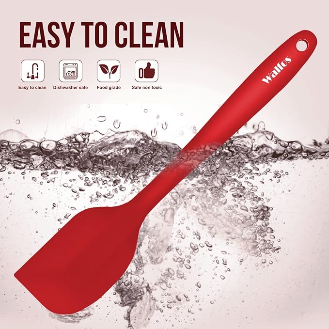 Walfos Silicone Spatula Set of 4(600°F）,Heat Resistant Kitchen Silicone Scraper Spatulas, Strong Steel Core and One-Pieces Seamless Design, For Cooking Mixing & Baking,BPA Free & Dishwasher Safe