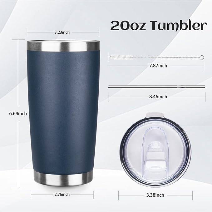 20oz Tumbler Bulk with Lid and Straw, Stainless Steel Double Wall Vacuum Insulated Travel Mug, Powder Coated Coffee Cups for Hot and Cold Drinks,Funny Gifts for Women Men(Navy Blue,4)