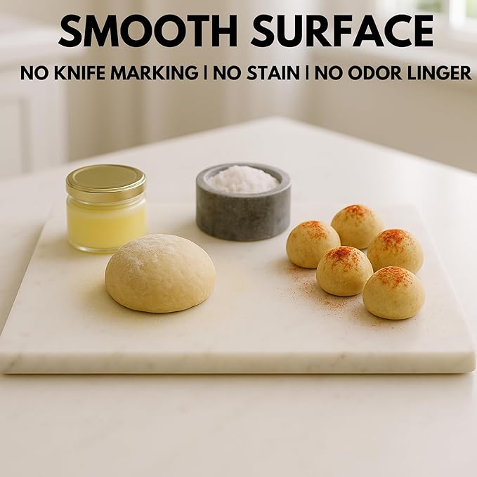 Marble Pastry & Cutting Board – 10x14 Inch Natural Stone Slab with Non-Slip Feet for Dough, Cheese, Baking, Serving, Charcuterie, Trivet – Easy to Clean Gift Tray.