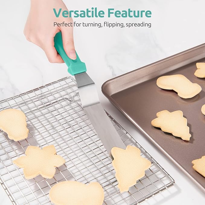 Icing Spatula, U-Taste Offset Spatula Set with 6", 8", 10" Blade, 18/0 Stainless Steel with PP Plastic Handle Angled Cake Decorating Frosting Spatula Set of 3 (Teal/Aqua Sky)