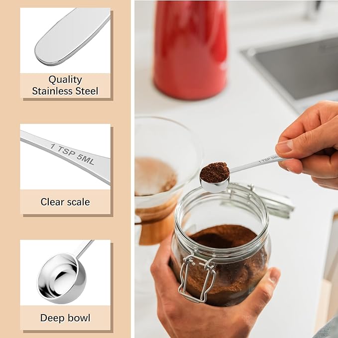 2PCS 1tsp(1/3tbsp, 5 ml) Single Measuring Spoon, Stainless Steel Individual Teaspoon, Metal Measure Scoop with Gift Box