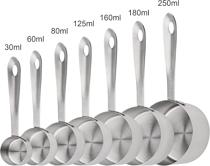 Stainless Steel Measuring Cups - 7 Piece Set, Metric & US, Includes 2/3 & 3/4 Measure Cups