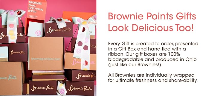 Brownie Points 24 Baby Brownies Gift Box. Individually Wrapped-Fudge Chocolate Brownies Gourmet gift for him, her, and friends. (Gift box and Bow with 24 Brownies - BP_BABY24)