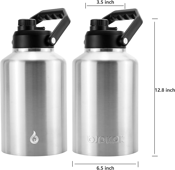 BJPKPK One Gallon(128 oz) Insulated Water Bottle, Dishwasher Safe Stainless Steel Thermos, BPA Free Jug with Ergonomic Handle & Anti-slip Bottom, Large Water Bottle,Stainless Steel