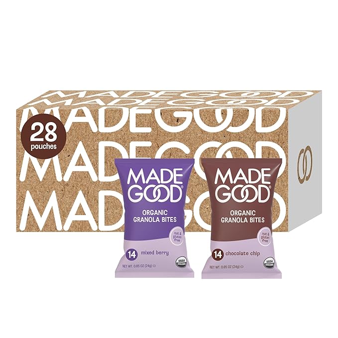 MadeGood Granola Bites Chocolate Chip & Mixed Berry Variety Pack (28 Count) Gluten Free and Organic Snacks
