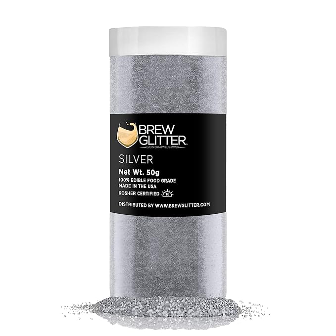 Brew Glitter - Silver (50g 1x Jar) | Edible Glitter For Drinks, Beer and Cocktail Beverages by Bakell